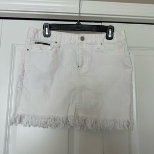 White Mini Skirt with Fringe Hem